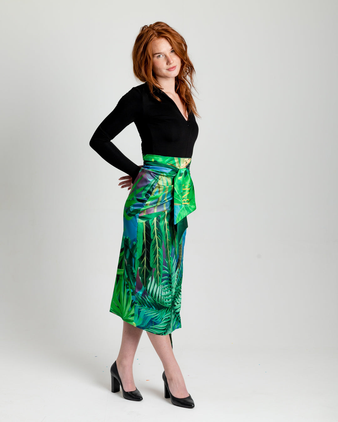 Satin Floral Wrap Skirt Green | Sustainability with Natural Beauty BNE