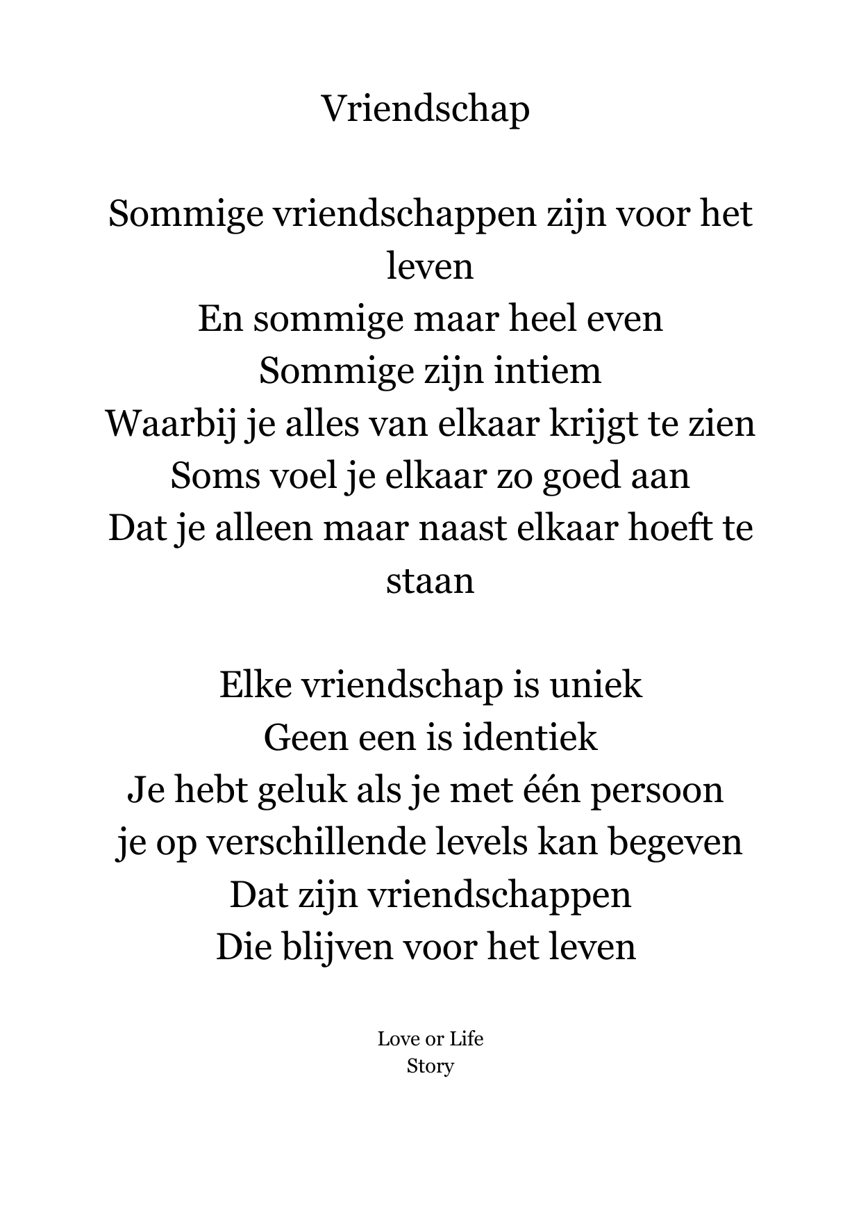 Gedichtenkaart vriendschap – Love or Life Story | Format Oost