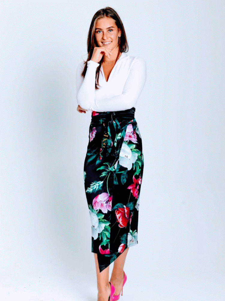 Satin Floral Wrap Skirt Black | Sustainability with Natural Beauty BNE