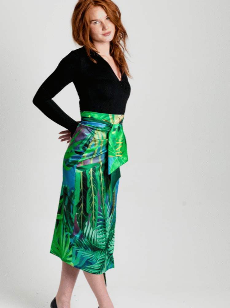 Satin Floral Wrap Skirt Green | Sustainability with Natural Beauty BNE