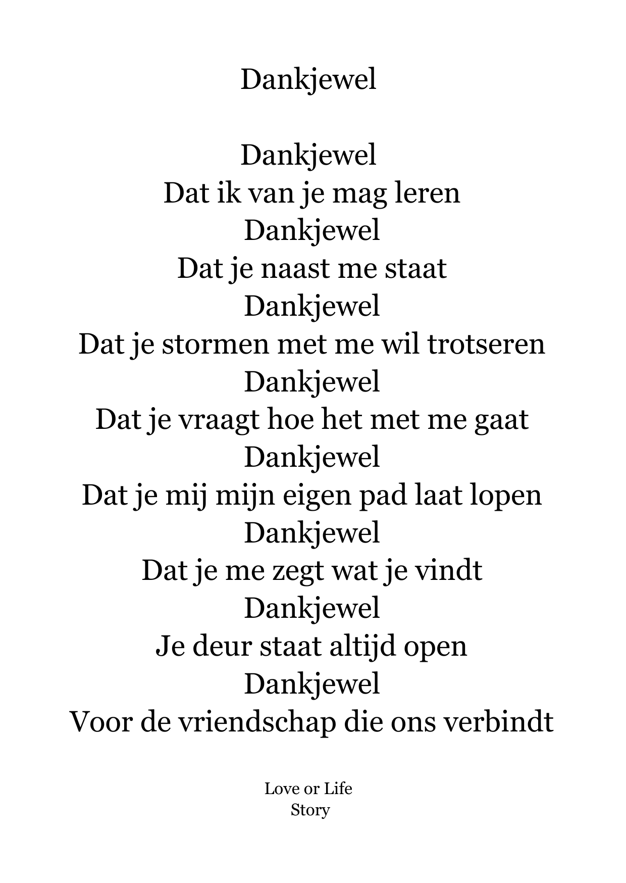 Gedichtenkaart Dankjewel – Love or Life Story | Format Oost