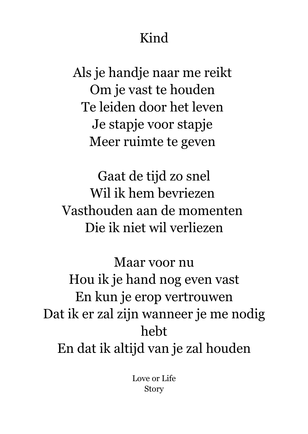 Gedichtenkaart Kind – Love or Life Story | Format Oost