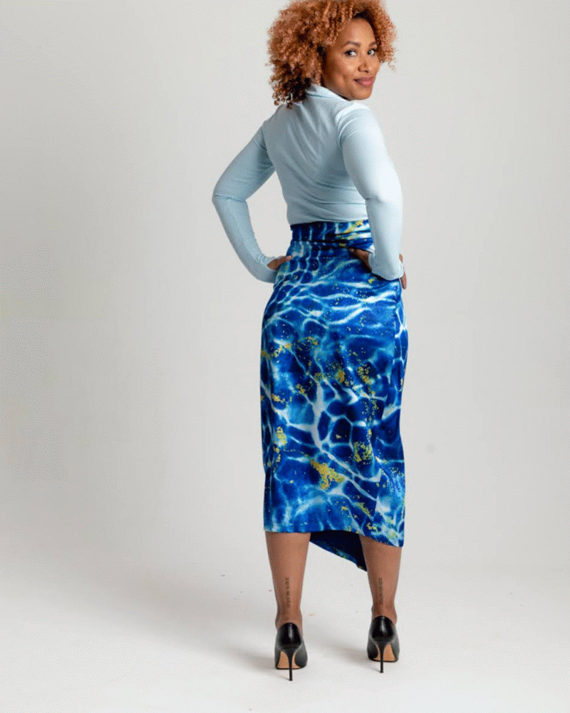 Satin Wrap Skirt Blue| Sustainability with Natural Beauty BNE