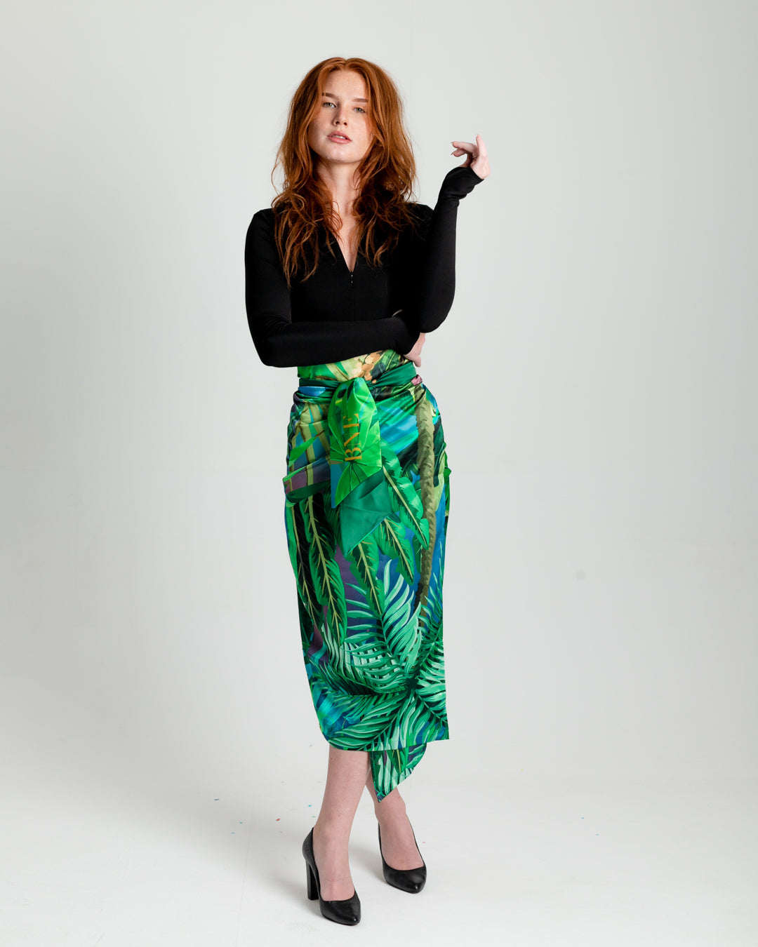Satin Floral Wrap Skirt Green | Sustainability with Natural Beauty BNE