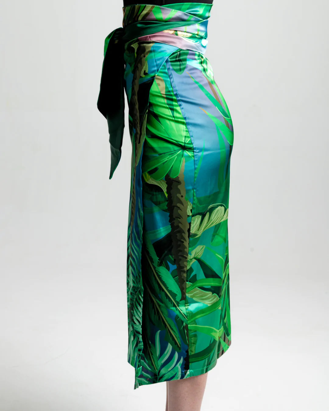 Satin Floral Wrap Skirt Green | Sustainability with Natural Beauty BNE