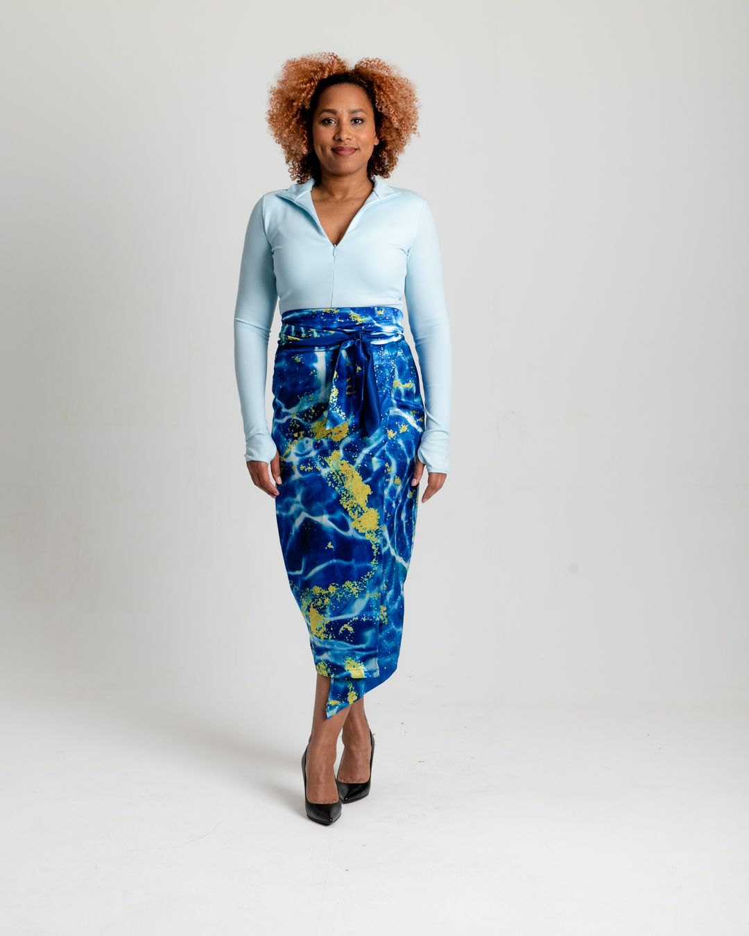 Satin Wrap Skirt Blue| Sustainability with Natural Beauty BNE